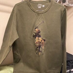 Polo by Ralph Lauren Men's Crewneck Sweater in Olive Green and Camo